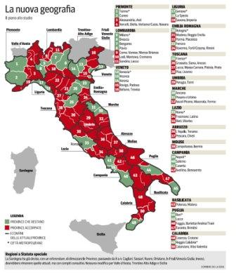 La nuova mappa delle Province. (Fonte: corriere.it)