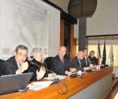 da destra Pietro Talarico,Regione Marche ,Guido Pizzamano, Project Manager del Progetto,Giulia Panichi, Presidente Associazione Le Marche Segrete,Stefano Papetti, Direttore Musei Civici di Ascoli Piceno, Micaela Tomasèvic.