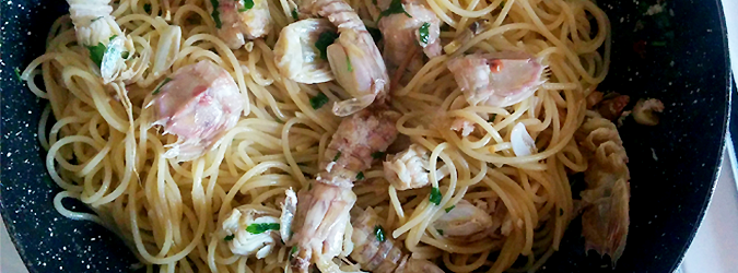 spaghetti con canocchie