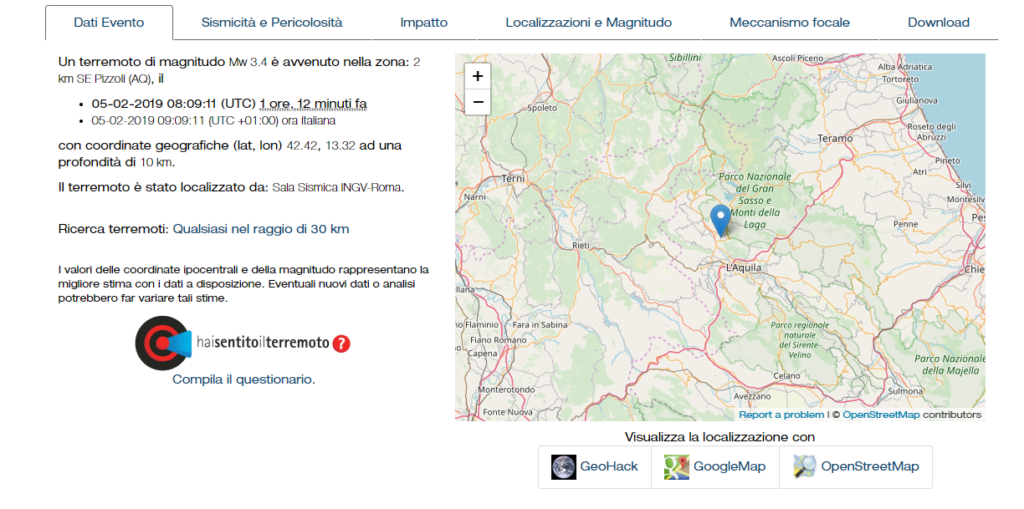 terremoto oggi l