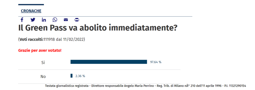 Sondaggio Affari Italiani sul green pass