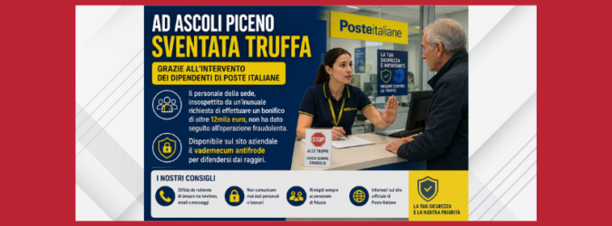 Ascoli Piceno, Poste sventano una truffa da 12.500 euro