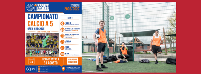 CSI Ascoli Piceno, aperte le iscrizioni al Campionato Open Maschile di Calcio a 5