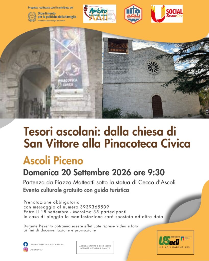 Tesori ascolani, visita gratuita Ascoli Piceno, chiesa di San Vittore, Pinacoteca Civica Ascoli, eventi 20 settembre, prenotazione visita guidata
