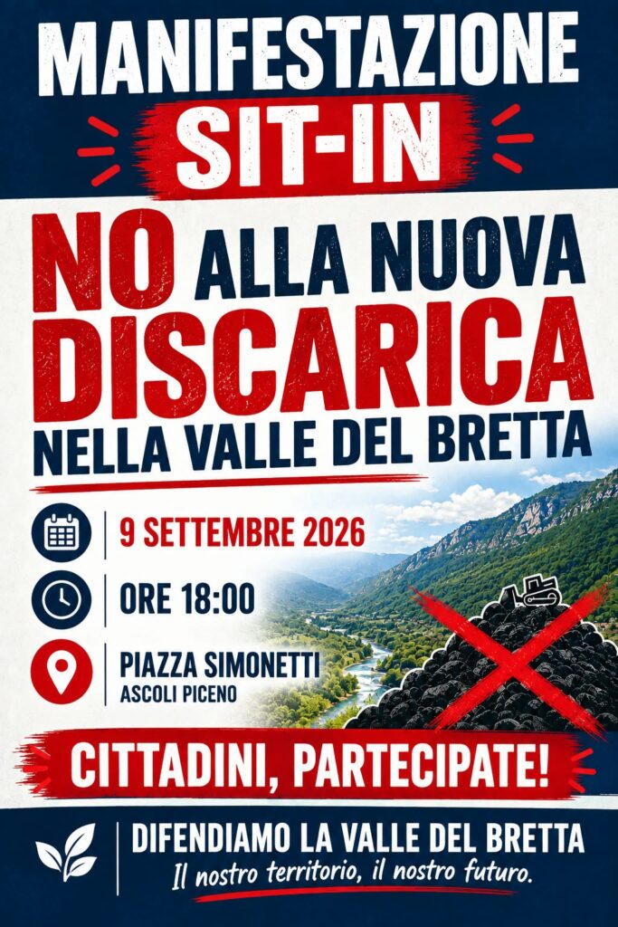 Discarica “Belvedere”, cittadini e comitati in piazza ad Ascoli: «No al progetto nell’Alta Valle del Bretta»
