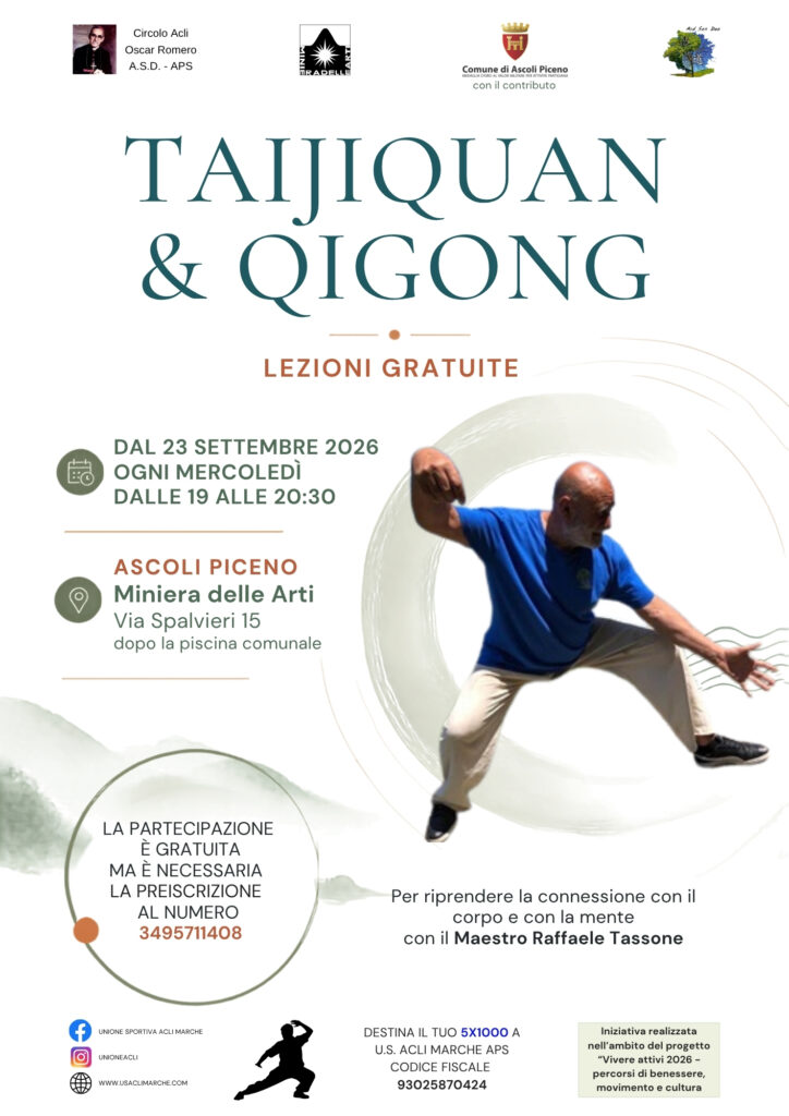 corso taijiquan Ascoli, qigong Ascoli Piceno, corso gratuito anziani, Raffaele Tassone, attività motoria Ascoli, Miniera delle Arti Ascoli