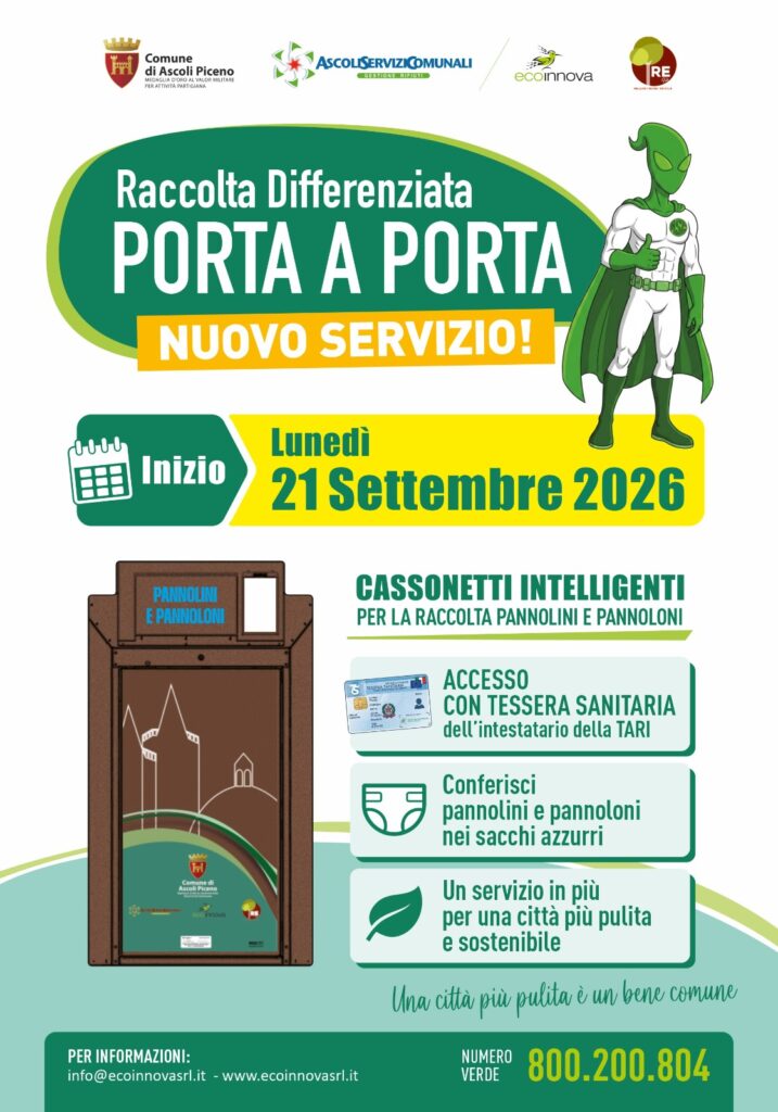 cassonetti pannolini Ascoli, raccolta pannoloni Ascoli, App4AP, sacco azzurro, cassonetti intelligenti Ascoli 2026