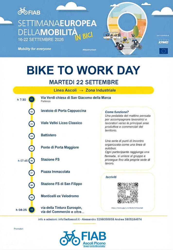 Settimana Europea della Mobilità Ascoli, FIAB Ascoli 2026, Bike to Work Ascoli, La Strada per tutti, pedalata inclusiva Ascoli, eventi mobilità sostenibile