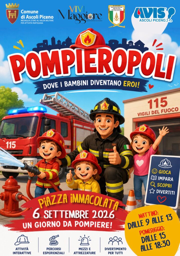 Pompieropoli ad Ascoli Piceno: Piazza Immacolata diventa la città dei Vigili del Fuoco