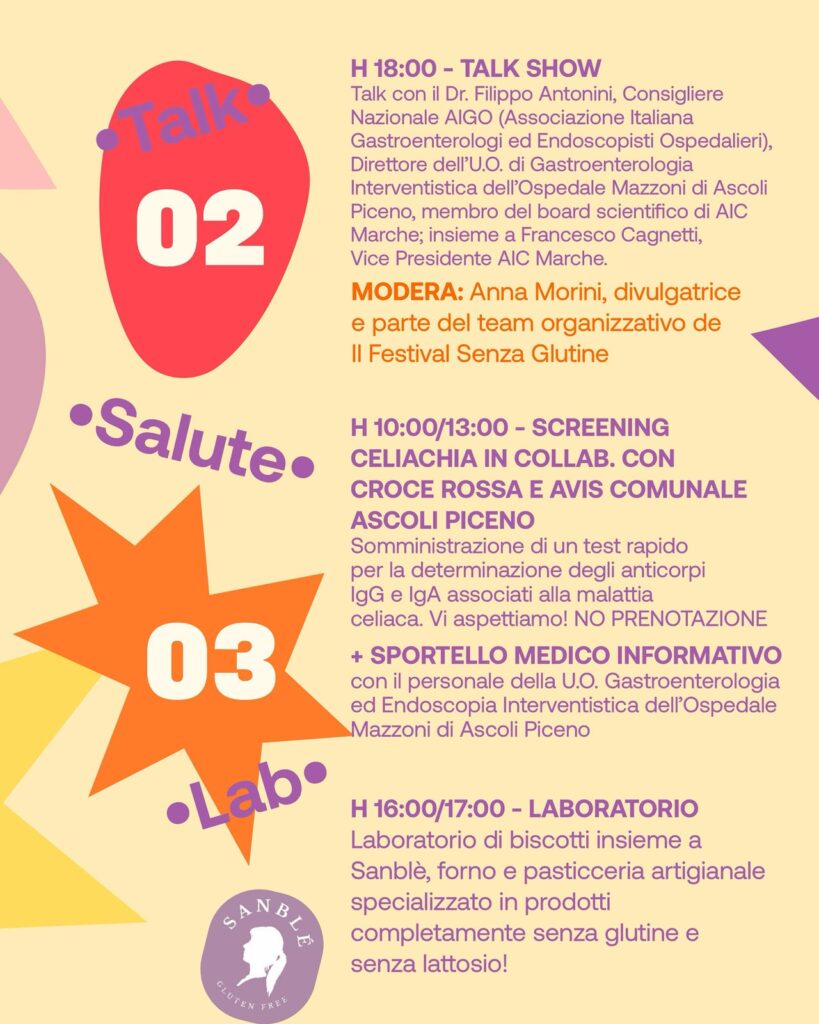 Festival senza glutine, Ascoli Piceno, gluten free, celiachia, AIC Marche, Alimentazione Fuori Casa, street food, eventi Ascoli, cucina senza glutine, inclusione