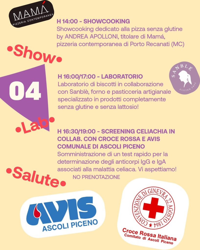 Festival senza glutine, Ascoli Piceno, gluten free, celiachia, AIC Marche, Alimentazione Fuori Casa, street food, eventi Ascoli, cucina senza glutine, inclusione