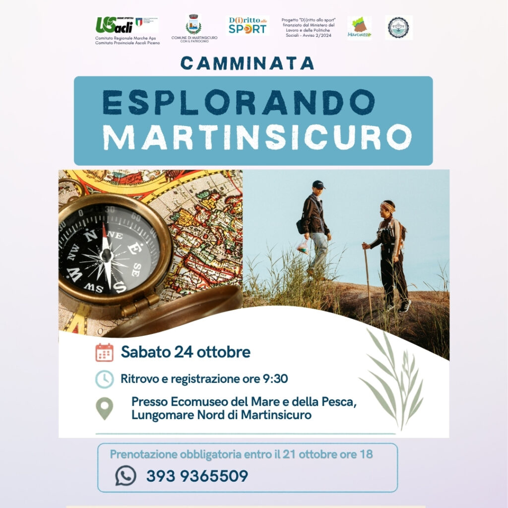Martinsicuro, Esplorando Martinsicuro, Ecomuseo del Mare e della Pesca, passeggiata gratuita, Unione Sportiva Acli, Diritto allo Sport, Martin Pescatori, Il Marcuzzo, eventi Abruzzo, 24 ottobre 2026