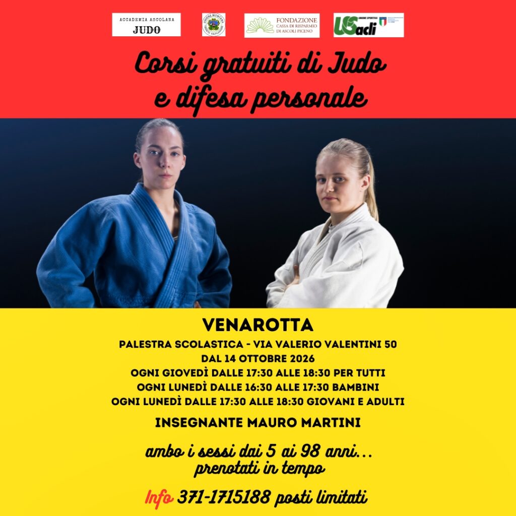 judo, Venarotta, corsi gratuiti, Mauro Martini, U.S. Acli, sport, bambini, inclusione, Fondazione Carisap, Unione Montana Tronto e Valfluvione