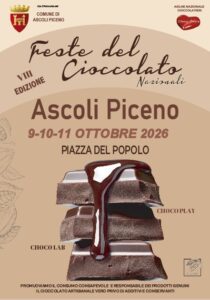 Festa del Cioccolato, Ascoli Piceno, Piazza del Popolo, cioccolato artigianale, eventi ottobre 2026, Choco Amore, Choco Play, laboratori scolastici, Marche, eventi famiglie