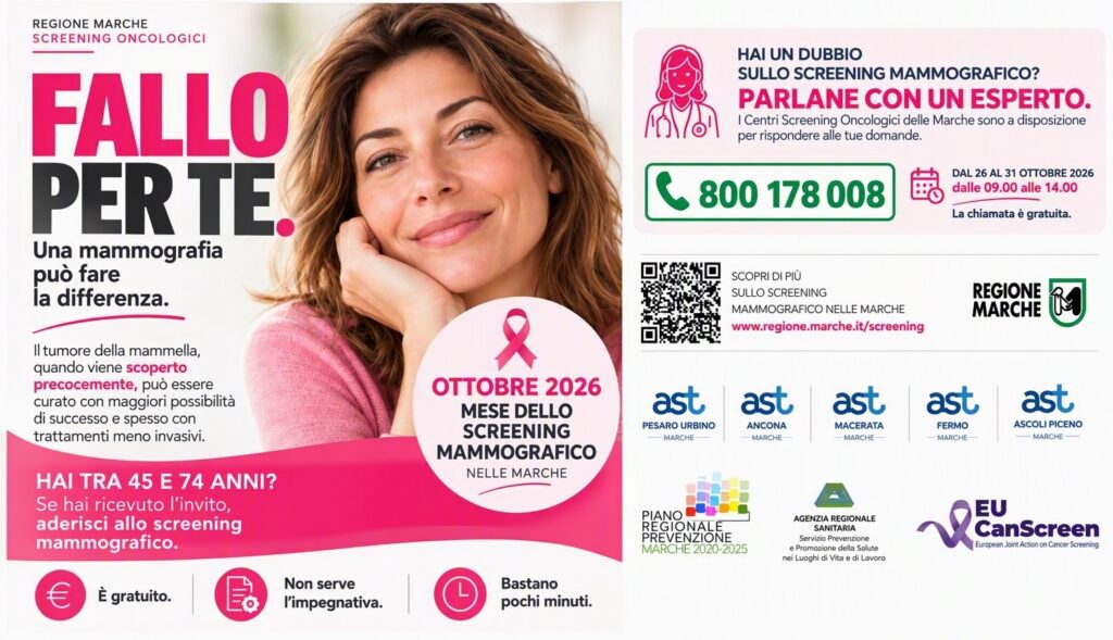 Ottobre rosa, Regione Marche, screening mammografico, mammografia, numero verde, prevenzione, tumore al seno, Paolo Calcinaro, salute donna
