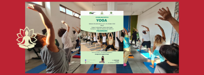 Folignano, yoga gratuito, Eugenia Brega, Unione Sportiva Acli Marche, Maltignano, In Corpore Sano 2026, benessere, Teatro delle Foglie, eventi Piceno, 24 ottobre 2026